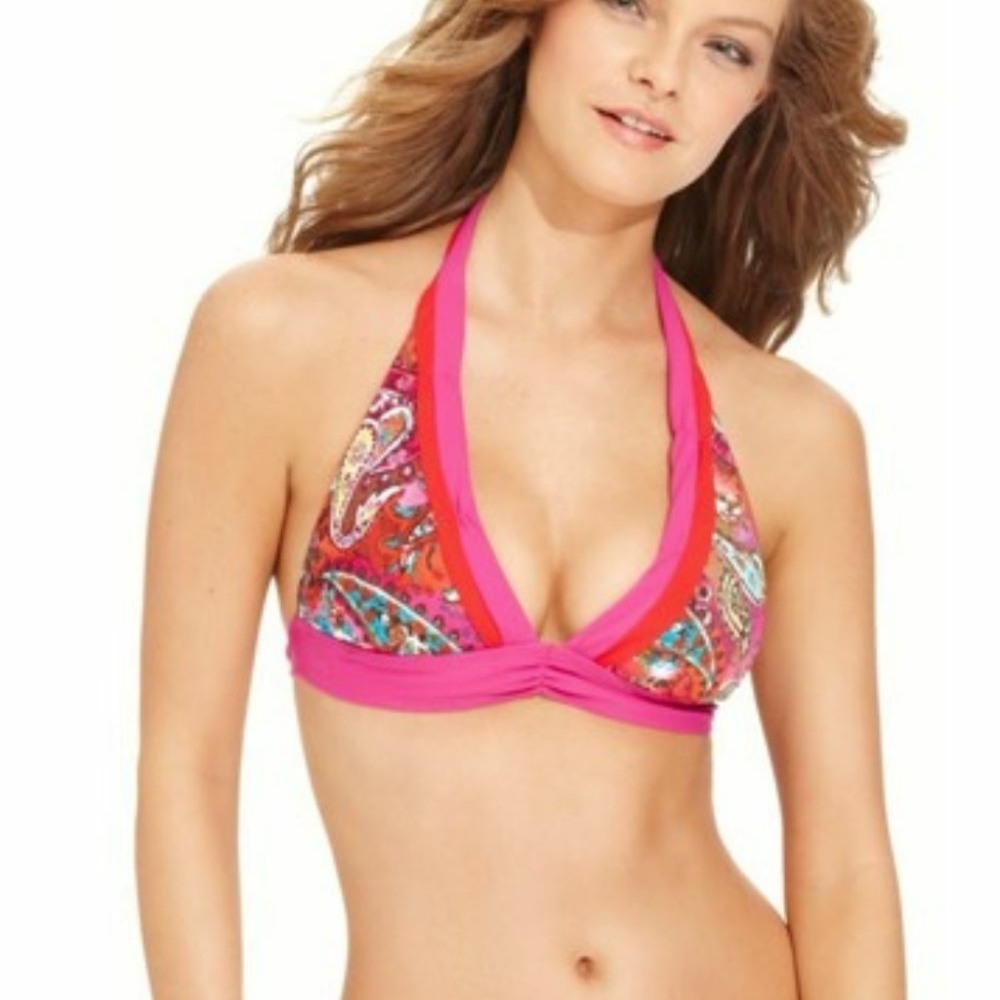 NWT $88 BECCA PINK PAISLEY BIKINI SWIM SMALL TOP &  SMALL BOTTOM